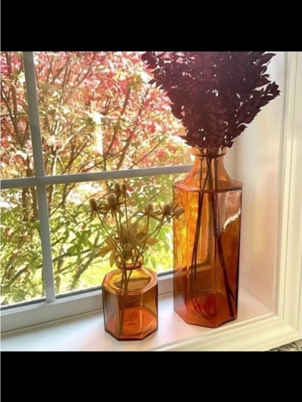 Octagonal Amber Glass Bottle Vase Large-Hearth & Hand with Magnolia
